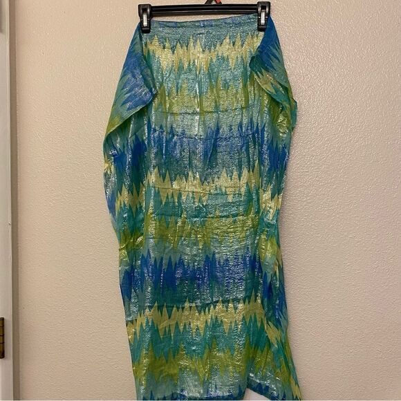 Green teal aqua mermaid Blue Kelly green lightweight metallic infinity scarf - Picture 2 of 10